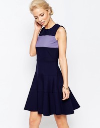 Трапециевидное платье с контрастной вставкой Closet - Фиолетовый