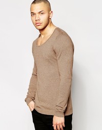 Хлопковый джемпер с глубоким вырезом ASOS - Mustard twist