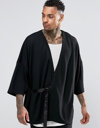 Фактурное кимоно с поясом ASOS - Черный