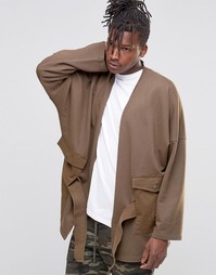 Oversize-кардиган с ткаными карманами ASOS - Хаки