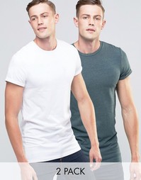 2 удлиненных футболки с закатанными рукавами (белая и зеленая) ASOS -