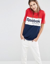 Красно-синяя oversize-футболка с логотипом Reebok - Красный