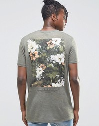 Удлиненная футболка в льняном стиле с цветочным принтом сзади ASOS