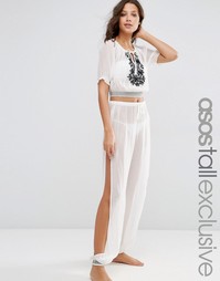 ASOS TALL Co-ord Hareem Trouser with Embroidered Cuff Detail - Белый