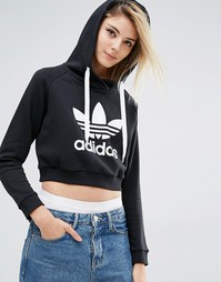Укороченное худи с логотипом‑трилистником adidas Originals - Черный