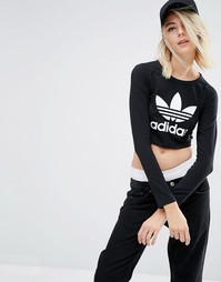 Кроп-топ с длинными рукавами и логотипом‑трилистником adidas Originals