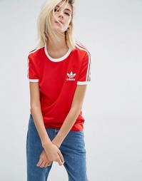 Футболка с тремя полосками Adidas Originals California - Ярко-красный