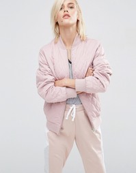 ASOS Luxe Matte Satin Bomber Jacket In Diamond Quilt - Светло-розовый