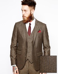 Приталенный пиджак из ткани в елочку ASOS - Коричневый