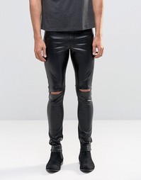 Меггинсы из искусственной кожи с рваными коленями ASOS - Черный