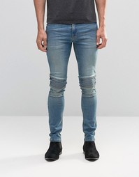 Выбеленные супероблегающие джинсы со вставками ASOS - Умеренный синий