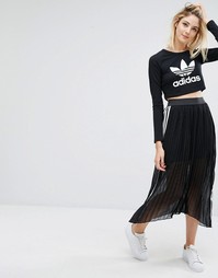 Плиссированная юбка макси с 3 полосками adidas Originals - Черный