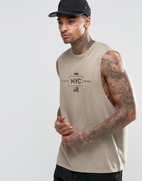 Длинная футболка без рукавов с принтом NYC ASOS - Рыжий