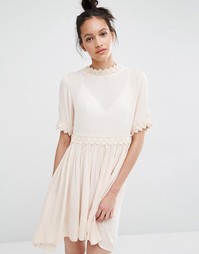 Vero Moda Cross Back Crochet Trim Dress - Blush