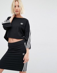 Укороченная футболка с тремя полосками Adidas Originals - Черный
