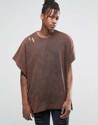 Oversize-футболка с эффектом кислотной стирки и разрезами ASOS