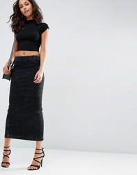 Черная стретчевая джинсовая юбка на молнии сзади ASOS - Черный