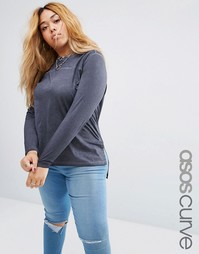 ASOS CURVE Longline Top in Oil Wash with Seam Detail - Угольный