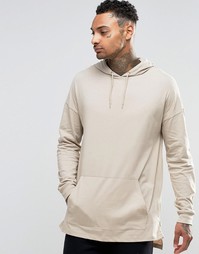 ASOS Oversized Long Sleeve T-Shirt With Hood And Zips In Beige
