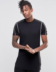 Черная удлиненная облегающая футболка с окантовкой ASOS - Черный