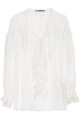 Полупрозрачная блуза с кружевной вставкой и V-образным вырезом Roberto Cavalli