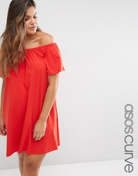 Платье в стиле бохо с открытыми плечами ASOS CURVE - Красный