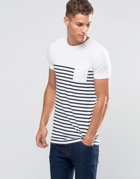 Удлиненная футболка с полосками и контрастным карманом ASOS - Белый