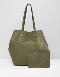 Мягкая сумка-шоппер со съемным клатчем ASOS - Хаки