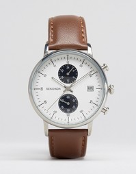 Часы с хронографом и коричневым кожаным ремешком Sekonda - Коричневый