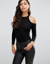 Боди с высоким воротом и вырезами на плечах ASOS - Черный