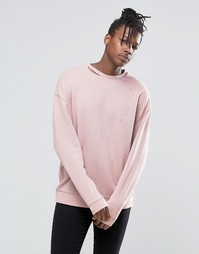 Розовый oversize-свитшот с рваной горловиной ASOS - Розовый мел