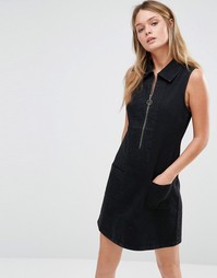 Джинсовое платье с молнией спереди в стиле ретро Only - Черный