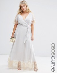 Платье макси с кружевной отделкой ASOS CURVE WEDDING - Серый