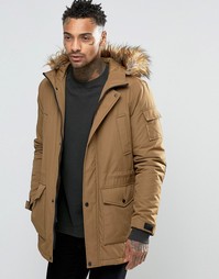Коричневая куртка с отделкой искусственным мехом ASOS - Tobacco