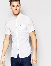 Белая поплиновая рубашка с короткими рукавами Hilfiger Denim - Белый