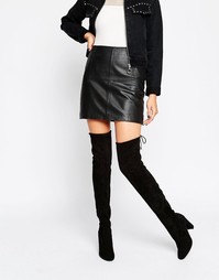 Черные ботфорты на каблуке с завязками сзади Glamorous - Black mf