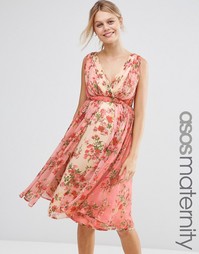 Платье миди с цветочным принтом с эффектом омбре ASOS Maternity