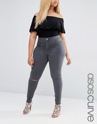 Серые джеггинсы с прорехами на коленях ASOS CURVE Rivington