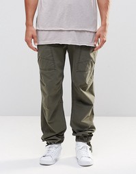 Прямые брюки хаки с карманами карго и состаренным дизайном ASOS - Хаки