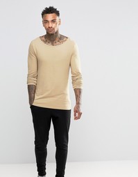 Светло-коричневый облегающий лонгслив с вырезом лодочкой ASOS - Рыжий