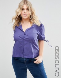 Блузка с завязками на манжетах ASOS CURVE - Темно-синий