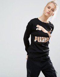 Свитшот c золотистым логотипом Puma - Черный хлопок