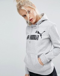 Пуловер с капюшоном и классическим логотипом Puma - Светло-серый
