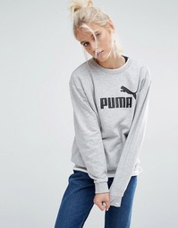Свитшот с круглым вырезом и классическим логотипом Puma - Светло-серый