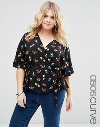 Блузка с цветочным принтом и запахом спереди ASOS Curve - Мульти