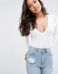 Боди с V‑образным вырезом и длинными рукавами ASOS - Белый