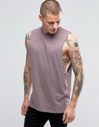 Лиловая футболка без рукавов с заниженными проймами ASOS - Серый