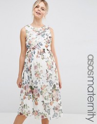 Платье миди с запахом и цветочным принтом для беременных ASOS Maternit