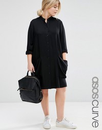Платье-рубашка с драпированными карманами ASOS CURVE - Черный