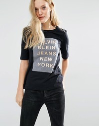Футболка с логотипом из флока Calvin Klein - Черный